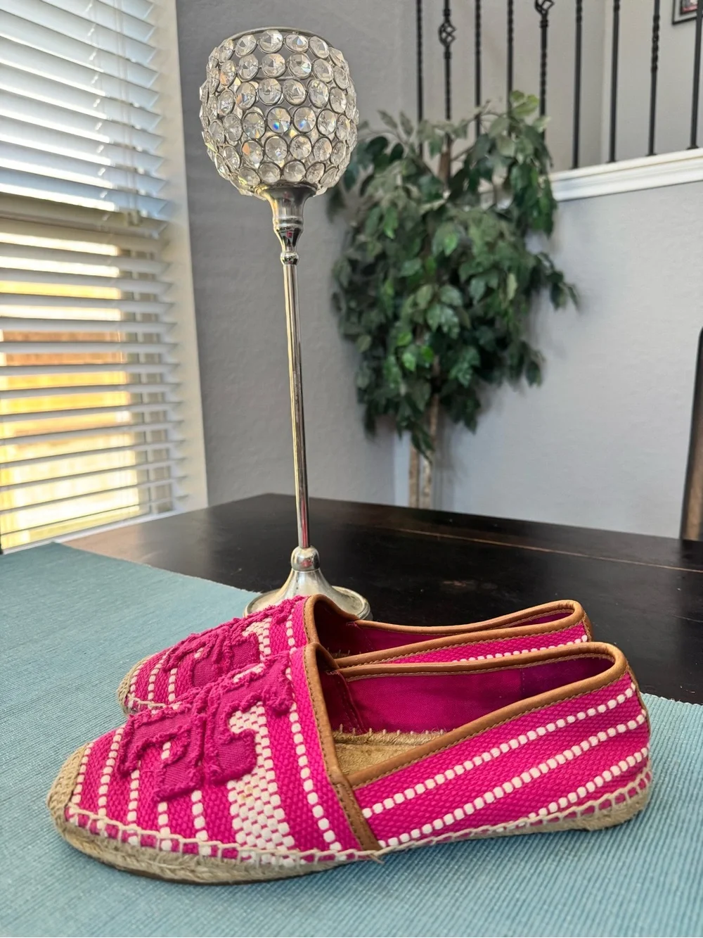 Tory Burch Pink Woven Espadrille Flats size 11